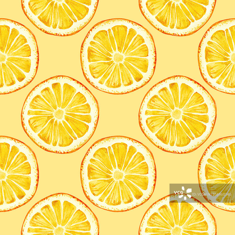 无缝模式与柠檬。明亮的水果收藏的手绘插图。图片素材