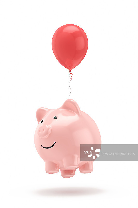 3d渲染飞行与气球小猪银行股票照片图片素材