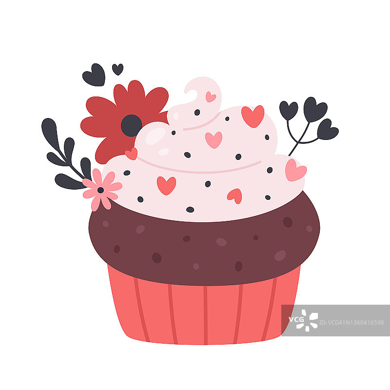 情人节鲜花装饰的小蛋糕。矢量图图片素材