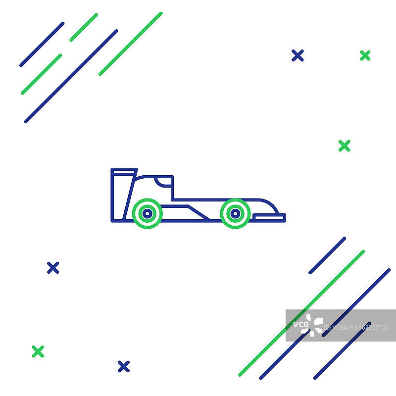 蓝和绿线方程式赛车图标孤立在白色背景上。色彩斑斓的轮廓的概念。矢量图图片素材