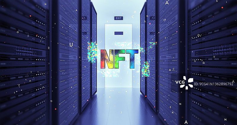 NFT加密艺术符号在数据中心。具有收藏价值的艺术。图片素材