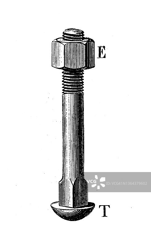 19世纪工业、技术和工艺的古董插图:螺栓图片素材