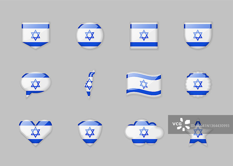 以色列——不同形状的闪亮旗帜。图片素材