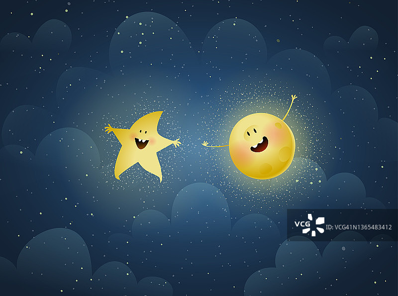 星星在夜晚可爱的月亮孩子壁纸设计图片素材