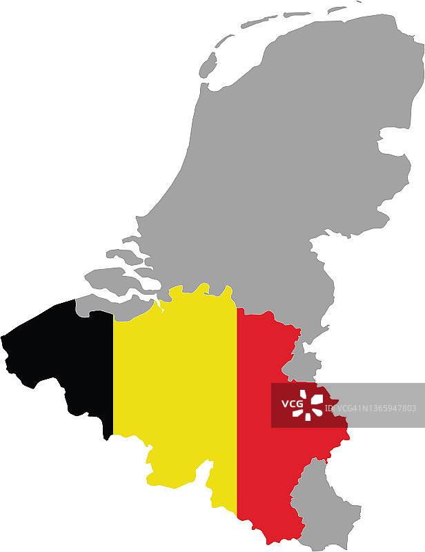 在比荷卢半岛的灰色地图上画有国旗的比利时地图图片素材