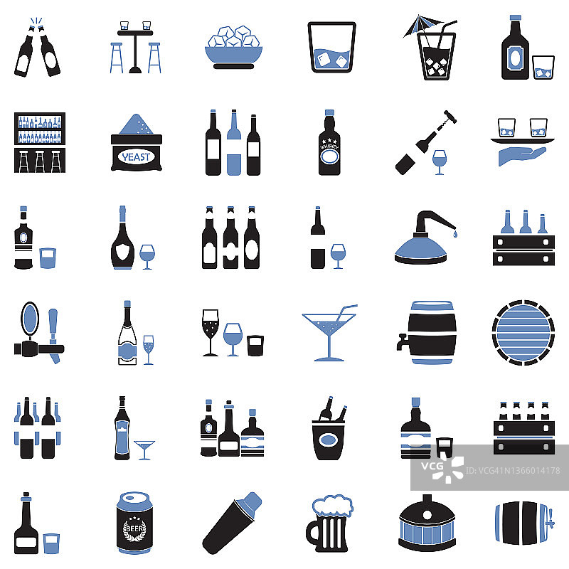 酒精饮料图标。双色调平面设计。矢量插图。图片素材