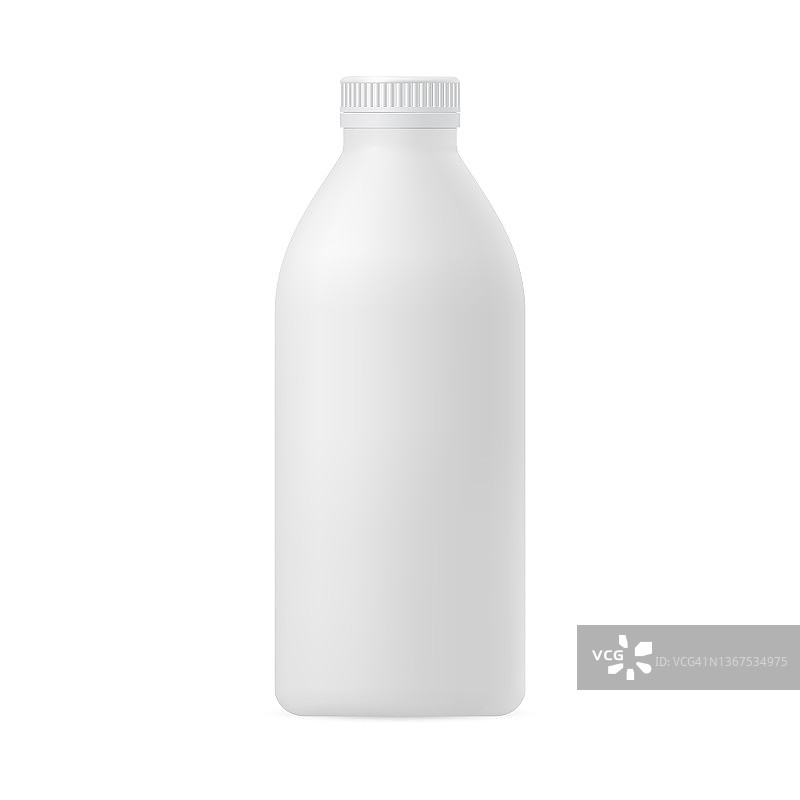 现实的3d模型的一个塑料瓶牛奶，开菲尔，乳制品饮料与白色背景上的盖子。各种液体、药品、化妆品的包装模板。图片素材