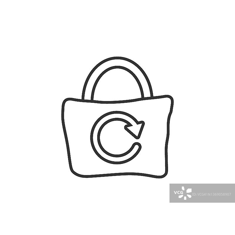 环保袋图标在平坦的风格。Ecobag矢量插图在白色孤立的背景。可重用购物者签署业务概念。图片素材