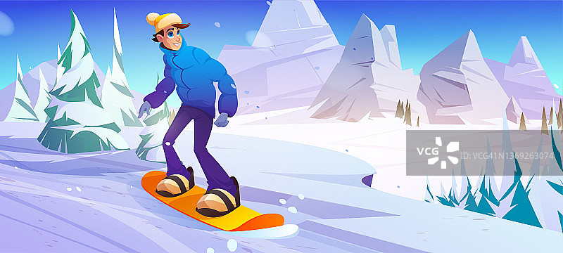 男子在山坡上玩滑雪板图片素材