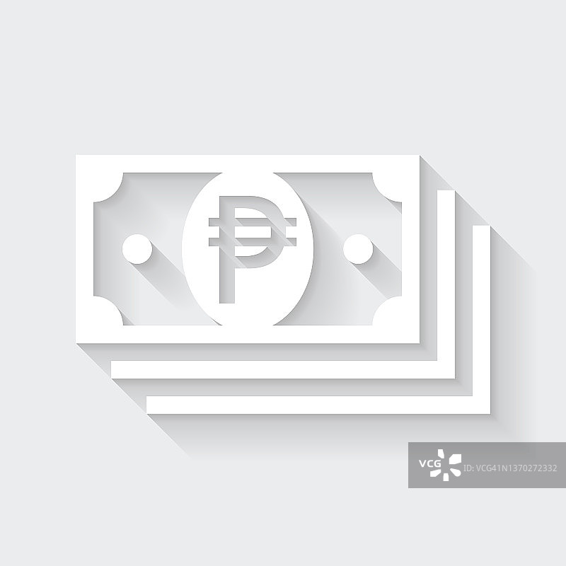 比索钞票。图标与空白背景上的长阴影-平面设计图片素材