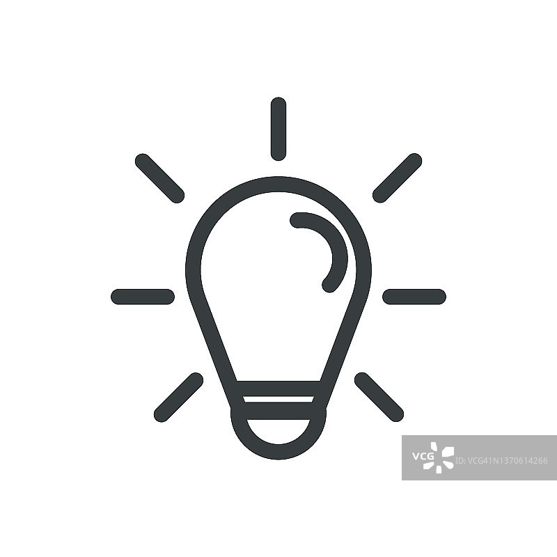 灯泡或灯矢量是一个黑白轮廓的插图图标，用于创造性设计、思维过程、信息图形或软件开发。矢量也用于头脑风暴。图片素材