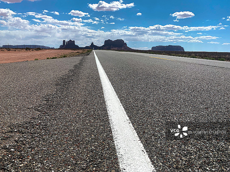 纪念碑谷的砂岩在地平线上的道路图片素材