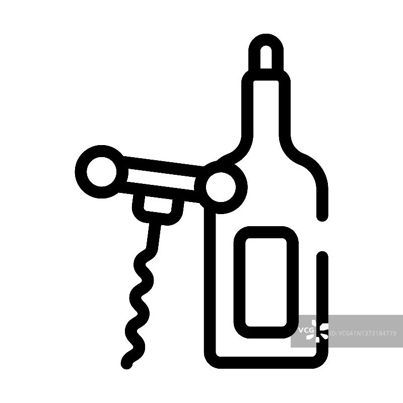 开瓶器和葡萄酒细线图标。酒庄、酒品的线性图标来自酒品概念孤立的轮廓标志。矢量插图符号元素的网页设计和应用程序。图片素材