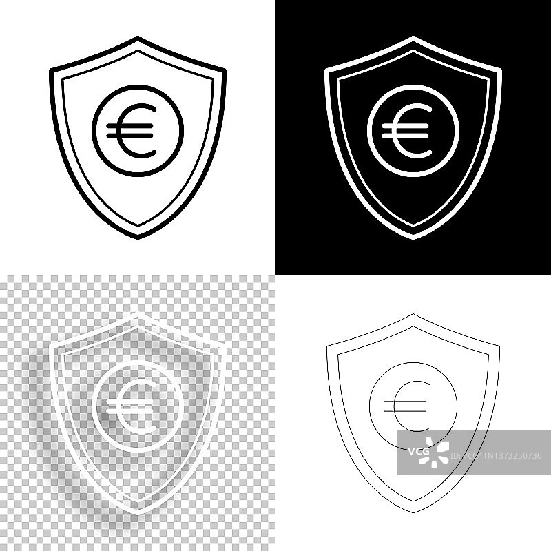 欧元的盾牌。图标设计。空白，白色和黑色背景-线图标图片素材