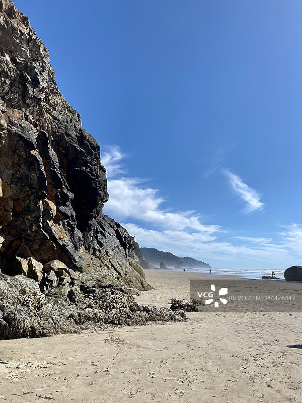 俄勒冈海岸海滩上巨大的岩层图片素材