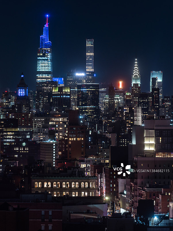 纽约曼哈顿中城的高角度夜景图片素材