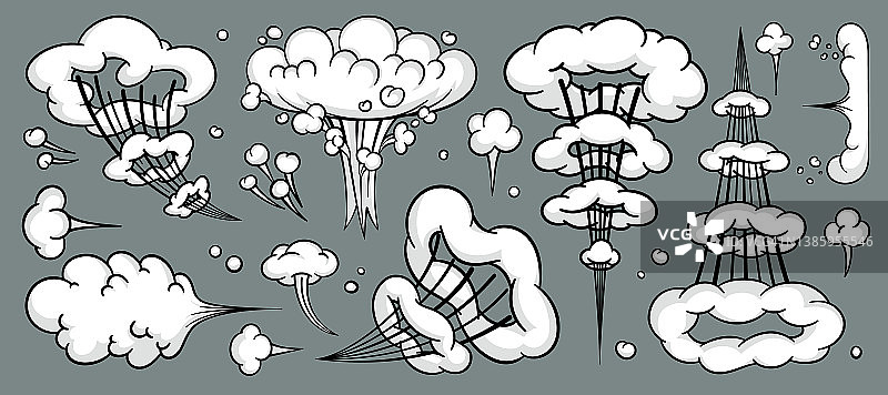 漫画云或烟雾，卡通矢量运动效果，和爆炸图片素材