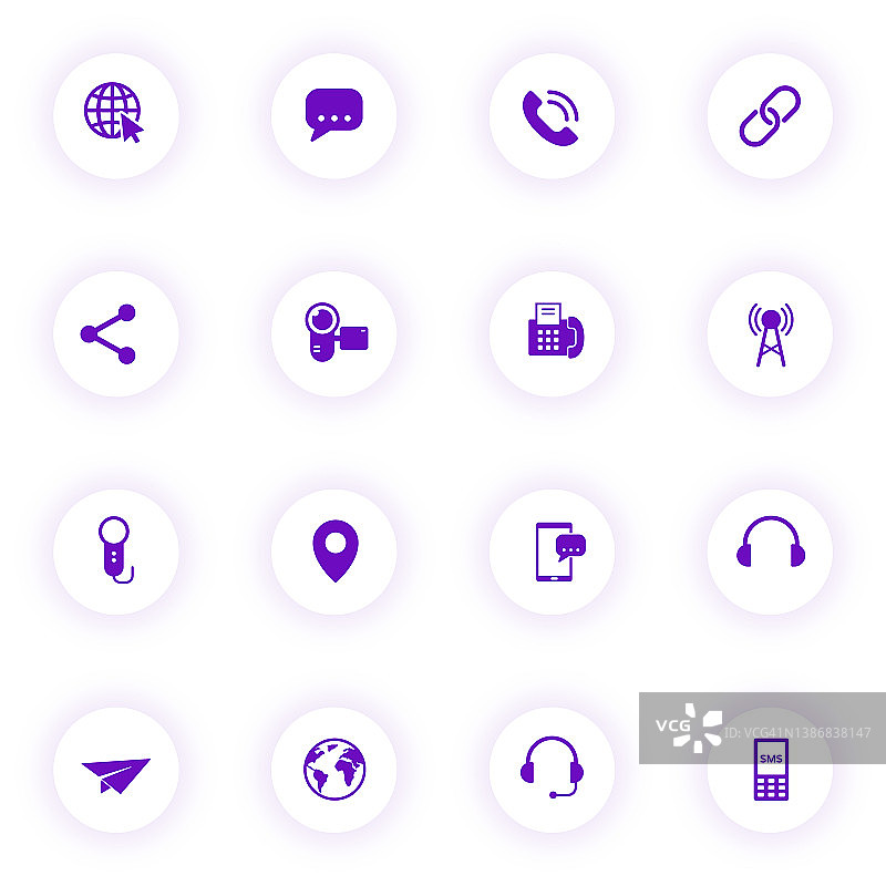 媒体紫色矢量图标上的光圆形按钮紫色阴影。媒体图标设置网页，移动应用程序，UI设计和打印图片素材