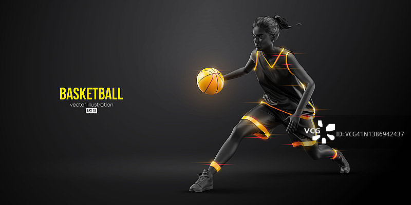 抽象轮廓的一个篮球运动员在行动孤立的黑色背景。矢量图图片素材