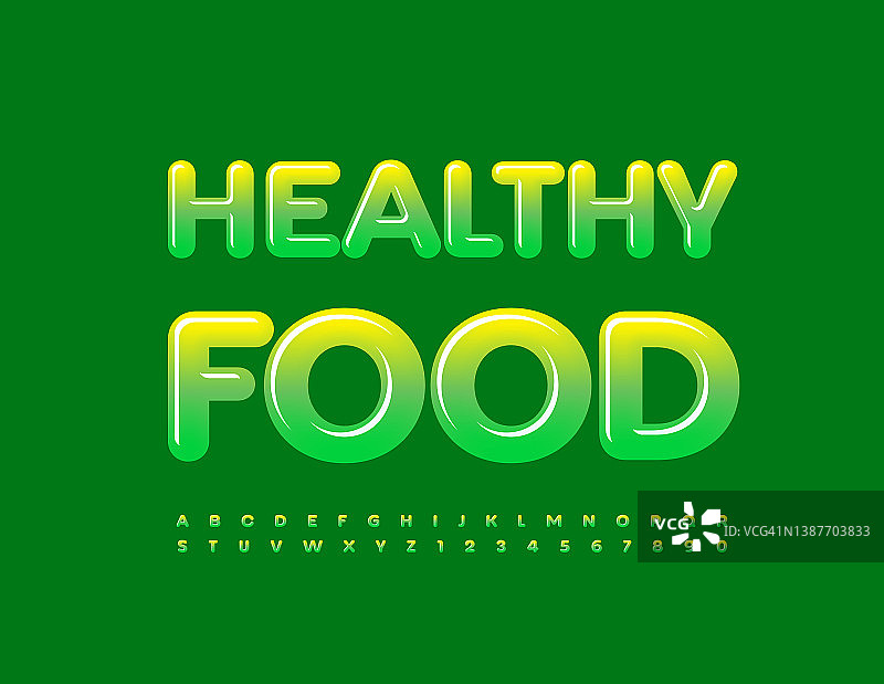 病媒概念标志保健食品。绿色渐变颜色字母表字母和数字集图片素材
