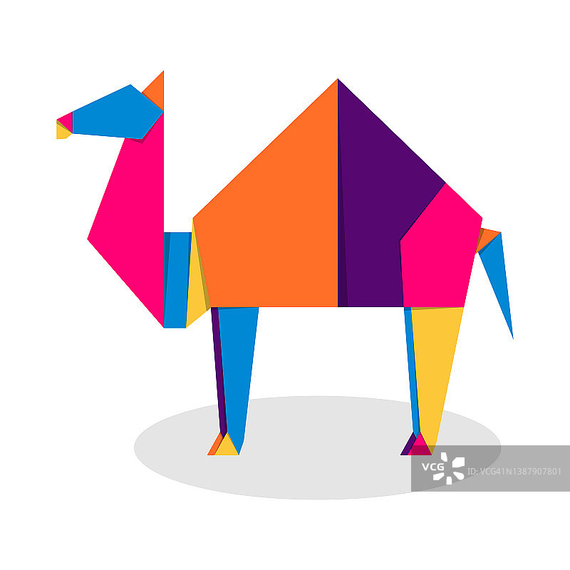 骆驼折纸。抽象多彩的充满活力的骆驼标志设计。动物折纸。矢量图图片素材