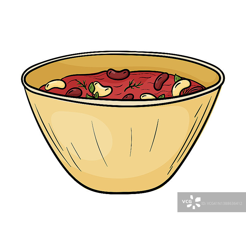 矢量涂鸦辛辣的墨西哥食物插图。一碗孤立的白豆汤。图片素材