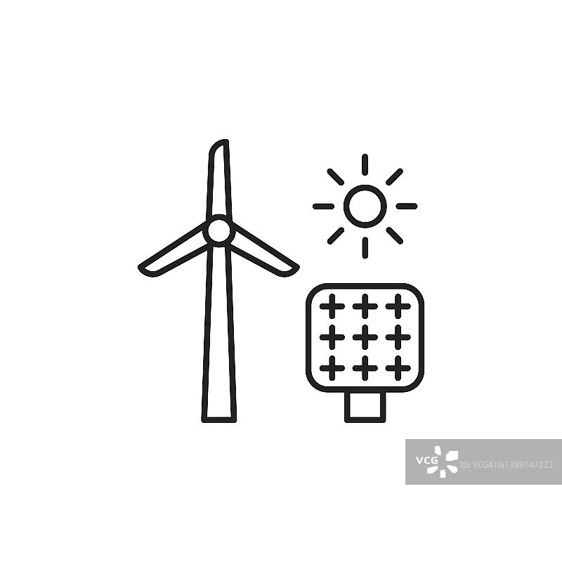 风能和太阳能的图标。高质量的黑色矢量插图。图片素材