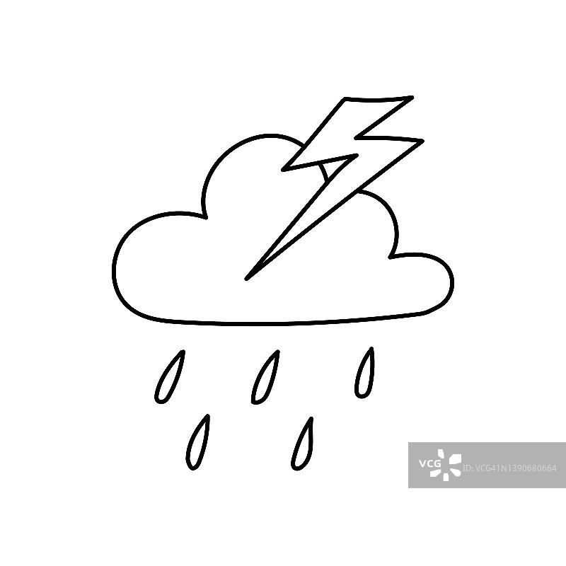 雨和雷暴期间的云涂鸦插图图片素材