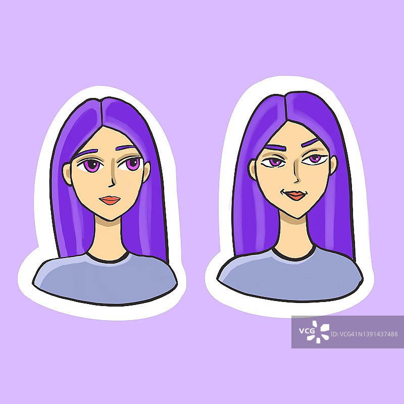 紫色头发的女孩图标图片素材