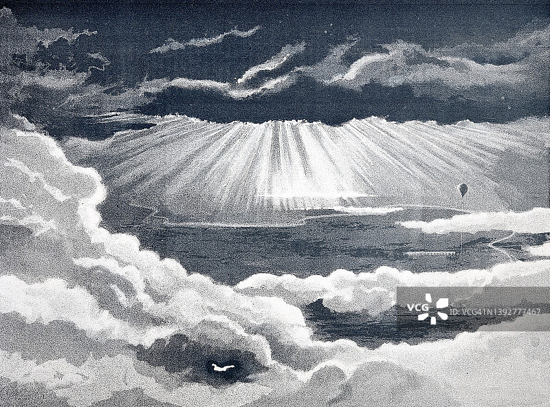阿尔伯特和加斯顿·蒂桑迪尔在云层上方观察日落图片素材