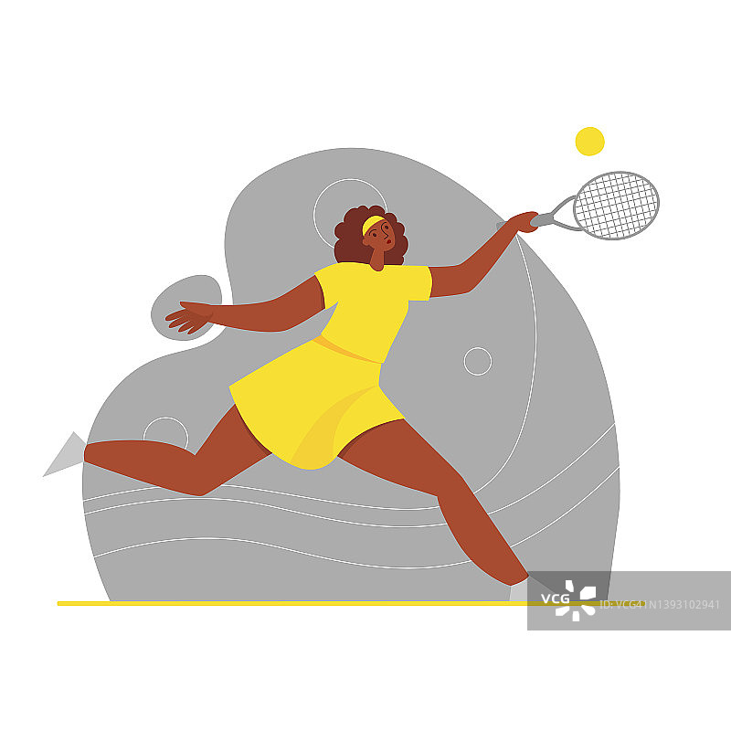 美国黑人女子打网球在黄色运动服，人们为你的网页设计图片素材