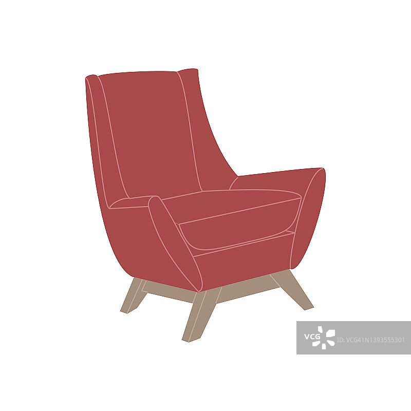 红色舒适的躺椅在斯堪的纳维亚风格。图片素材