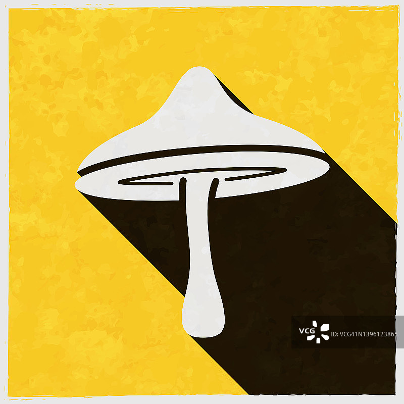 蘑菇。图标与长阴影的纹理黄色背景图片素材