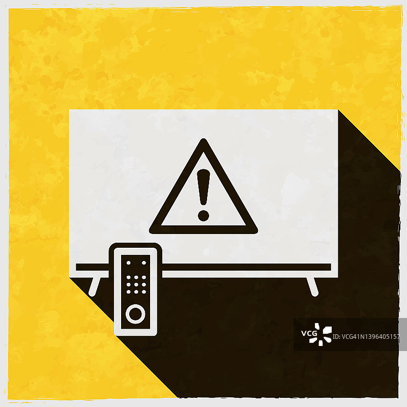 电视与危险警告注意。图标与长阴影的纹理黄色背景图片素材