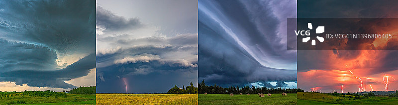 雷暴云与超级单体墙云和闪电，夏天，立陶宛图片素材