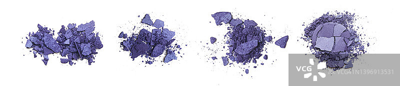 破碎的蓝紫色化妆品样品孤立在白色背景图片素材