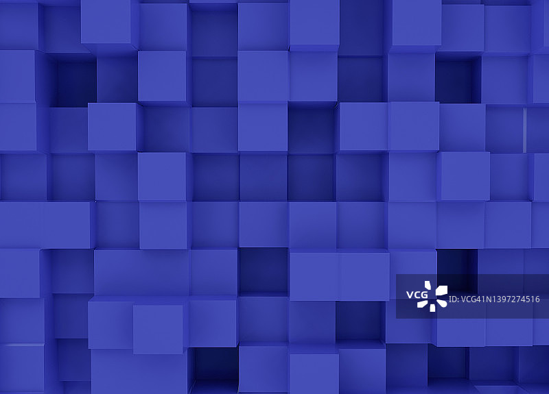 蓝色三维抽象堆叠立方体块，几何形状图片素材
