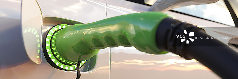 绿色电动汽车充电电缆3d渲染图片素材