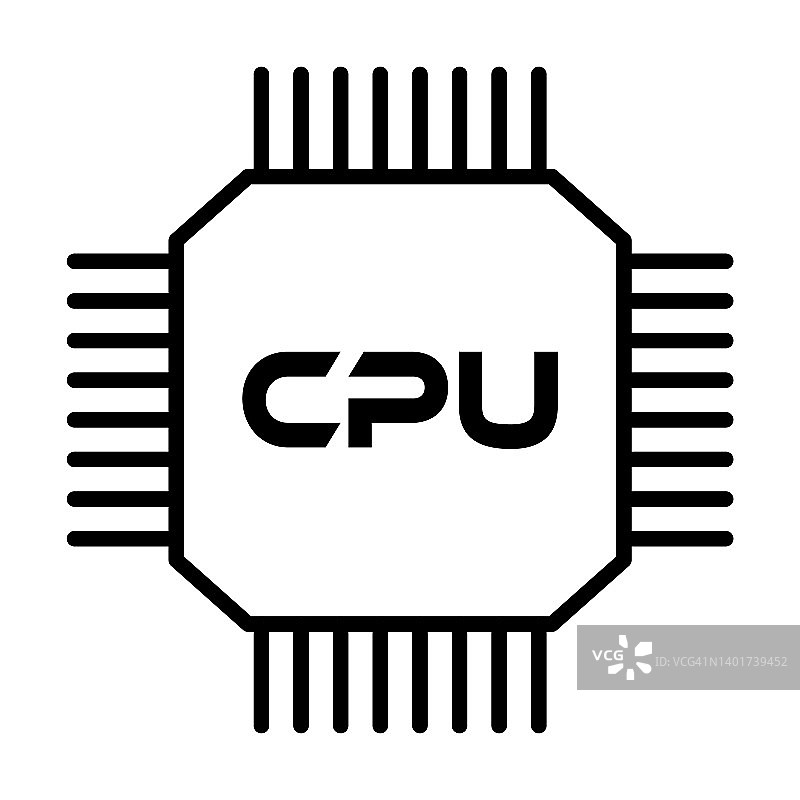 cpu图标。瘦线性cpu轮廓图标孤立在白色背景。直线向量cpu符号，web和移动的符号。图片素材