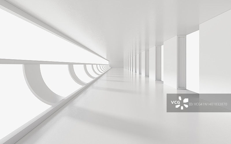 空旷的白色隧道，3d渲染。图片素材