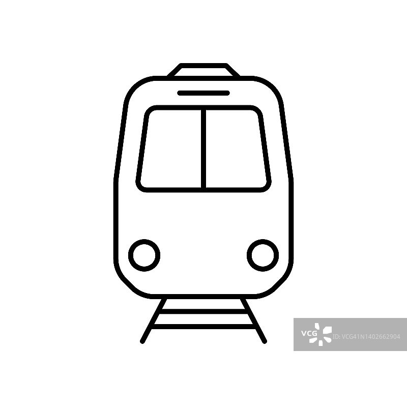 黑色列车图标。火车站电动公共交通标志象形图。火车为铁路旅行大纲图标。货运机车的象征。可编辑的中风。孤立的矢量图图片素材