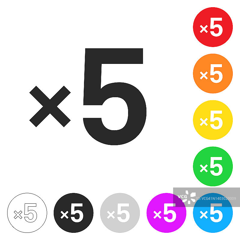 x5,五次。彩色按钮上的图标图片素材
