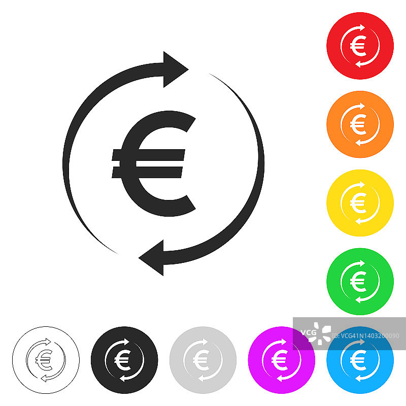 兑换和转账欧元。彩色按钮上的图标图片素材