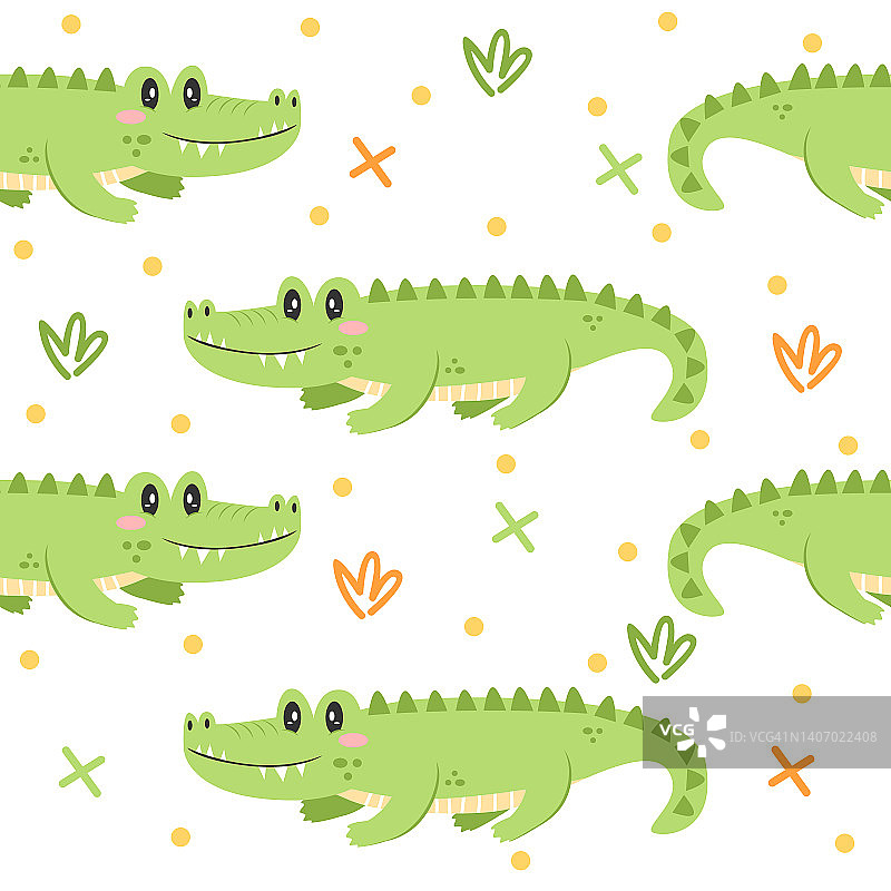 可爱的鳄鱼卡通插图图案图片素材