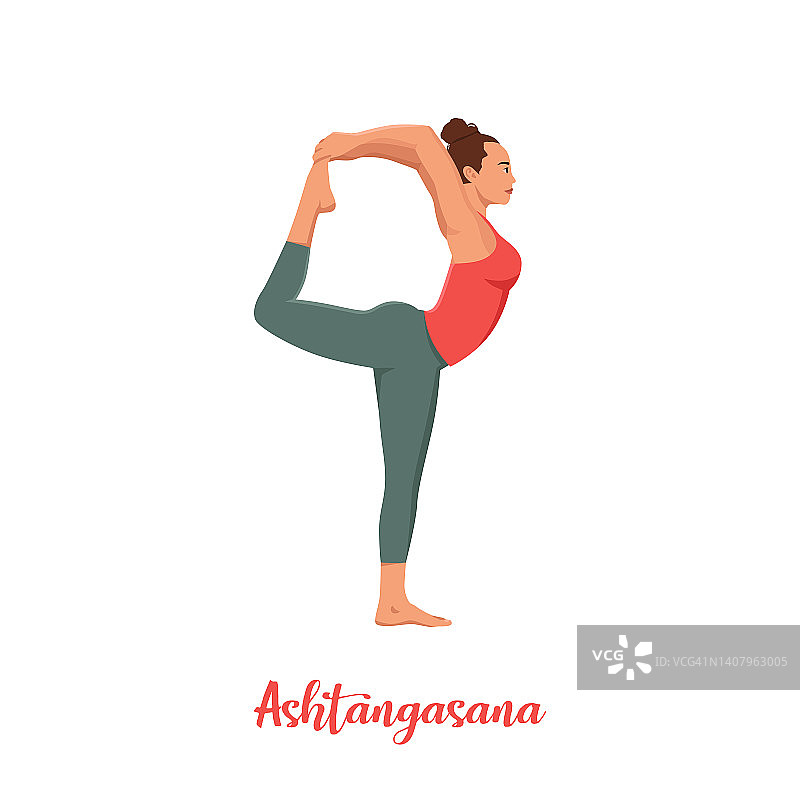 女子做八肢瑜伽姿势Ashtangasana。平面矢量插图孤立在白色背景上图片素材