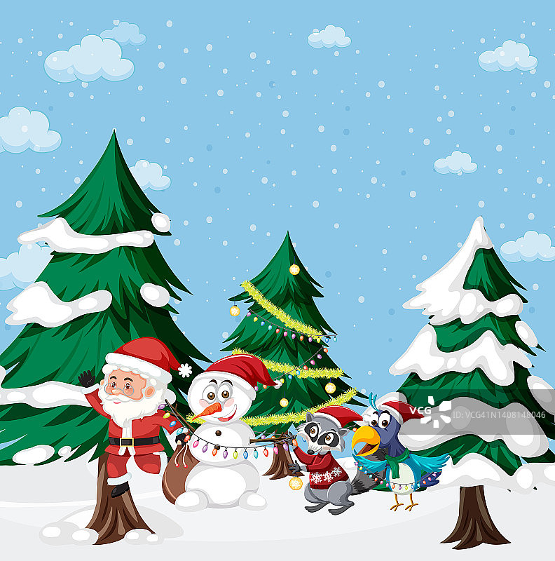 圣诞假期有圣诞老人和雪人图片素材