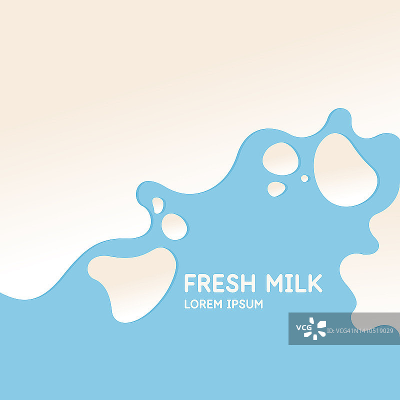 现代海报新鲜牛奶溅在浅蓝色的背景。矢量插图。图片素材