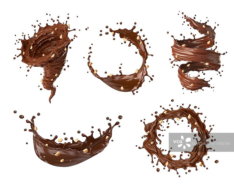 巧克力，可可和咖啡牛奶飞溅，龙卷风图片素材