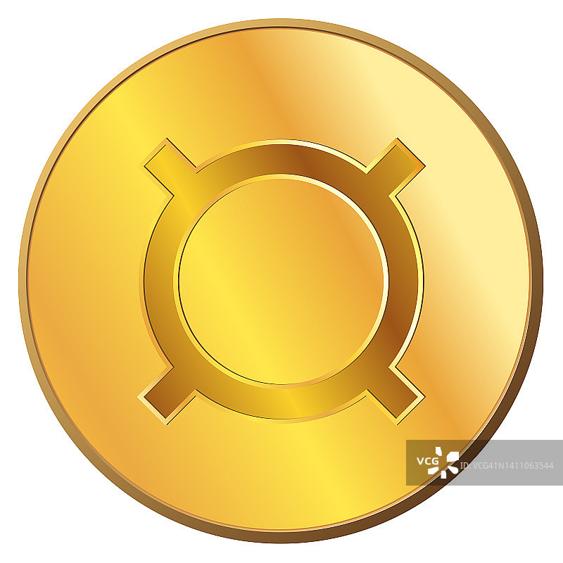 金色硬币通用货币标志正面视图孤立在白色。用于表示未指定货币的字符。设计元素。图片素材