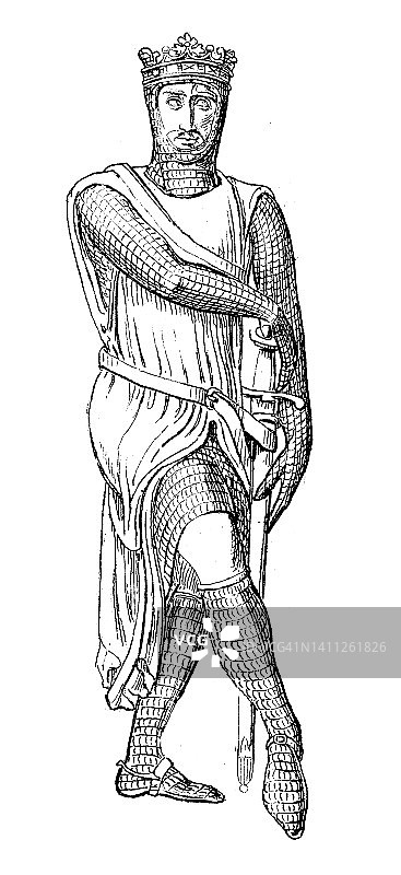 古董插图:艺术，罗伯特一世，诺曼底公爵，宏伟的罗伯特，13世纪图片素材